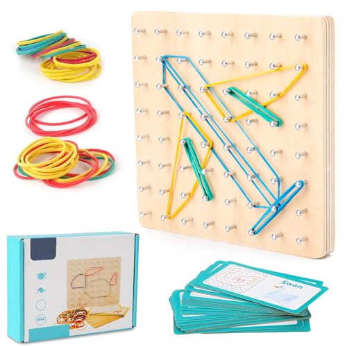 Holz Geobrett, Lernspielzeug Geoboard, Geometrie Holz Geobrett, es kann viele Formen auf dem Brett Formen und ist für Kinder ab 3 Jahren geeignet, es ist EIN interessantes intellektuelles Spielzeug von SHRADS