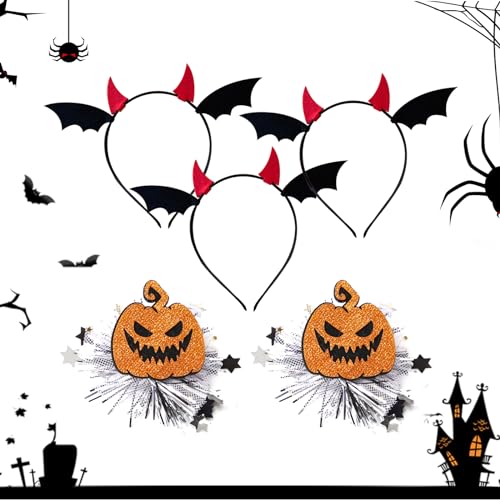 5 teiliges Set Halloween Party Stirnband, Halloween Teufelshörner, geeignet für Karneval, Halloween Hausparty, Abschlussball, Erwachsene und Kinder,universelle Red Wings Devil Kopfbedeckungsdekoration von SHRADS