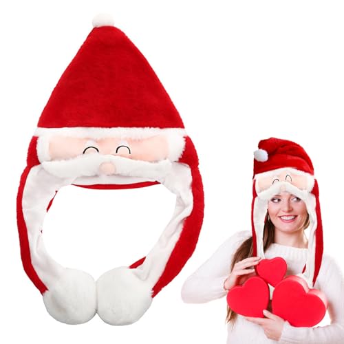 Weihnachtsmütze, Bewegliche Weihnachtsmütze, Plüsch Weihnachtsmütze, lustige Weihnachtsmütze mit beweglichem Bart, geeignet für Erwachsene und Kinder, geeignet für Heiligabend, Weihnachten und Partys von SHRADS