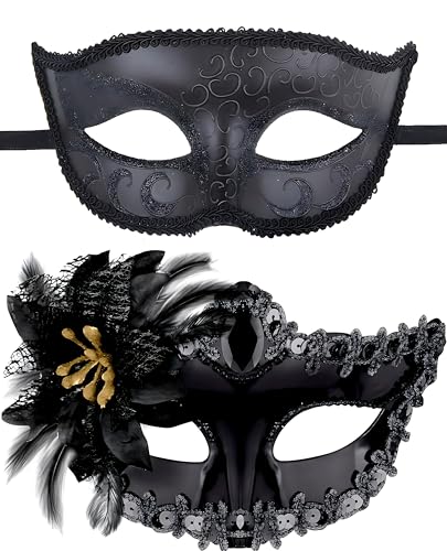 SHSHbuy Venezianische Maske,2 Stück Maskerade Masken,Venezianische Party Spitzenmasken Augenmasken für Damen Herren Halloween Karneval Party von SHSHbuy