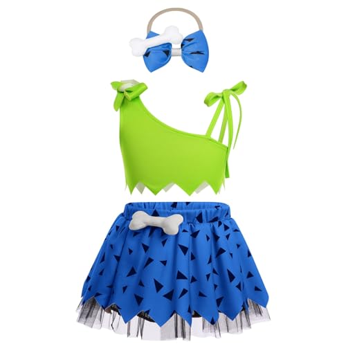 SHUIYUE Kleinkind Kinder Höhlenmensch Kostüm Mädchen Halloween Hundeknochen Historisches Höhlenmädchen Mesh Tüll Kleid Outfits (Blue, 3-6 Months) von SHUIYUE