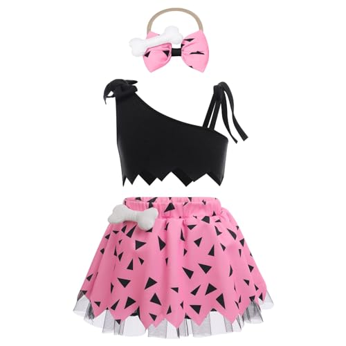 SHUIYUE Kleinkind Kinder Höhlenmensch Kostüm Mädchen Halloween Hundeknochen Historisches Höhlenmädchen Mesh Tüll Kleid Outfits (Pink, 3-6 Months) von SHUIYUE