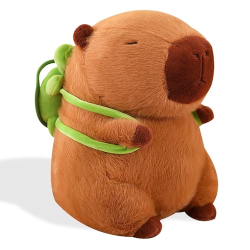 SHUOHONG Niedlichen Capybara Plushies, Wasserschwein Plüschtier mit Schildkrötenrucksack, Simulation Tier Capybara Puppen, Süße Kuscheltiere, für Home Deko Kinder Geschenk von SHUOHONG