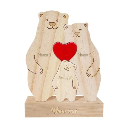 Personalisiertes Holzbär-Familien-Puzzle, Geschenke mit 2–6 Namen, benutzerdefinierte Familiennamenskulptur, Puzzle, Holzbären, Familienpuzzle, Geschenk für Mama und Vater, Oma, wir sind eins von SHYKNYU