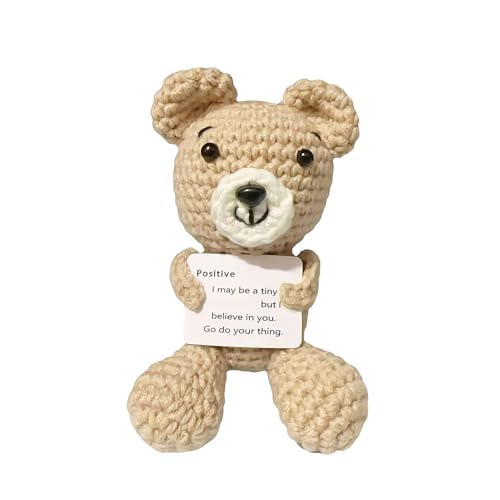 SHYKNYU Positiver Bär häkeln, lustige, positive Bärenpuppe mit Karte, emotionale Unterstützung, gehäkeltes Stofftier, niedliches handgefertigtes Geschenk, Strickpuppe mit positiver Karte für Freunde, von SHYKNYU