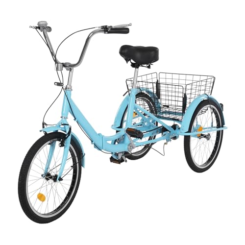 SHZICMY 20 Zoll Dreirad Für Erwachsene, 3 Rad Fahrrad Trike Bike Radfahren für Erwachsene und Senioren, EIN-Gang-Dreirad (Blau) von SHZICMY