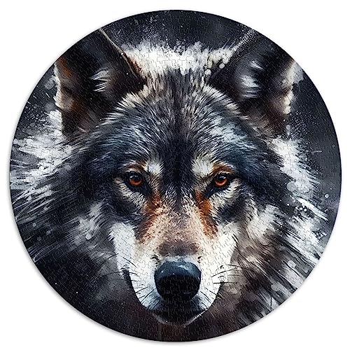 1000 Puzzleteile für Erwachsene und Kinder. Rundes Holzkohle-Wolf-Portrait-Puzzle für Erwachsene und Kinder. Papppuzzles. Lernspiel für Erwachsene und Kinder. Größe: 67,5 x 67,5 von SIBREA