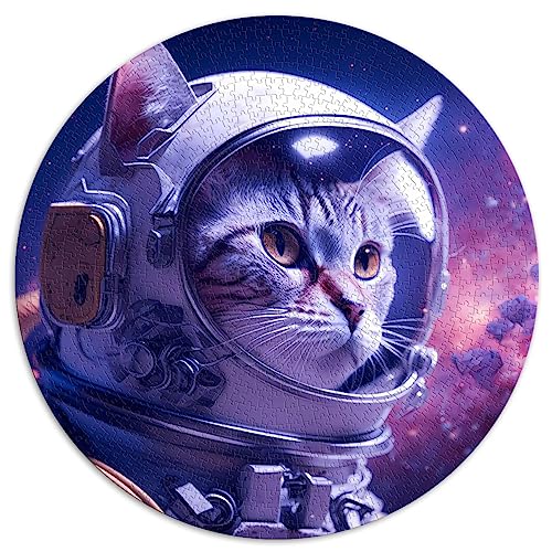 1000-teilige Puzzles für Erwachsene und Kinder. Katzen-Astronaut. Kreative runde Puzzles für Erwachsene und Kinder. Papppuzzles. Lernspiel. Herausforderungsspielzeug. Größe: 67,5 x 67,5 von SIBREA