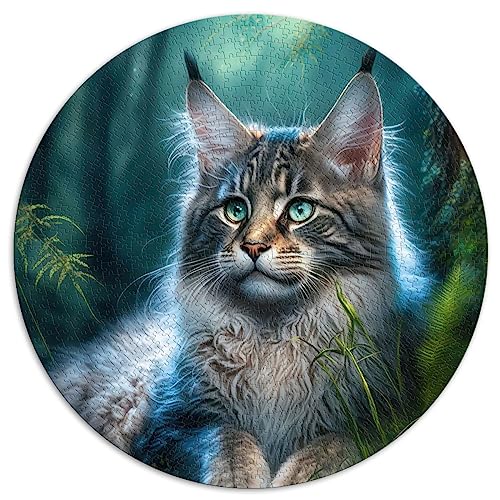 1000-teiliges Puzzle für Erwachsene, Bezauberndes rundes Maine-Coon-Katze-Puzzle, geeignet für Erwachsene und Kinder über 12 Jahre, Papppuzzle, Lernspiel, Herausforderungsspielzeug, von SIBREA