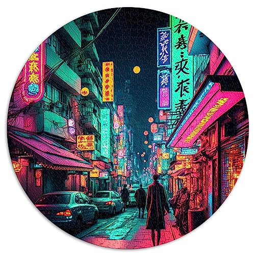 1000-teiliges Puzzle für Erwachsene und Kinder, rundes Puzzle „Tokyo Neon“ für Kinder für Erwachsene und Kinder ab 12 Jahren, Papppuzzles, Denksportaufgaben für Erwachsene, Größe: 67,5 x 67,5 von SIBREA