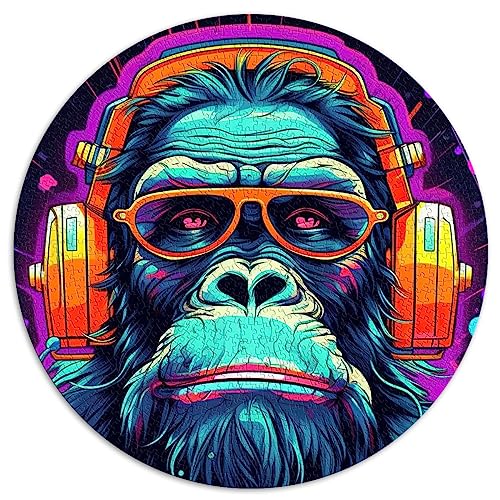 1000-teiliges PuzzleMonkey Dj Music Rundes Puzzle für Erwachsene für Erwachsene und Kinder ab 12 Jahren Papppuzzles Lernspiel Herausforderungsspielzeug Größe: 67,5 x 67,5 von SIBREA