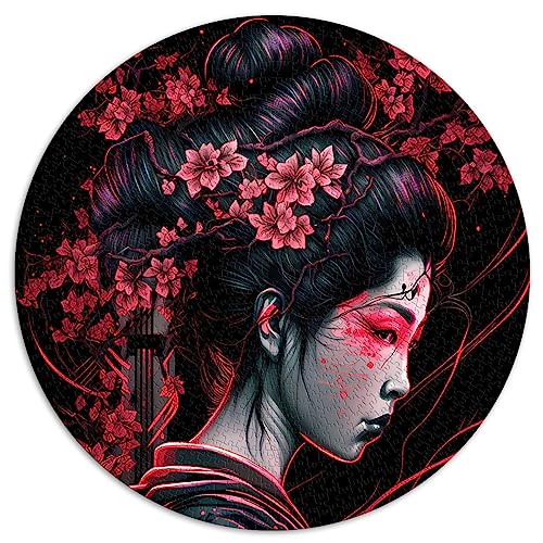 1000-teiliges PuzzlespielGeisha Neon Cherry Blossom Kreative runde Puzzles für Erwachsene und Kinder ab 12 Jahren Papppuzzles Lernspiel Größe: 67,5 x 67,5 von SIBREA