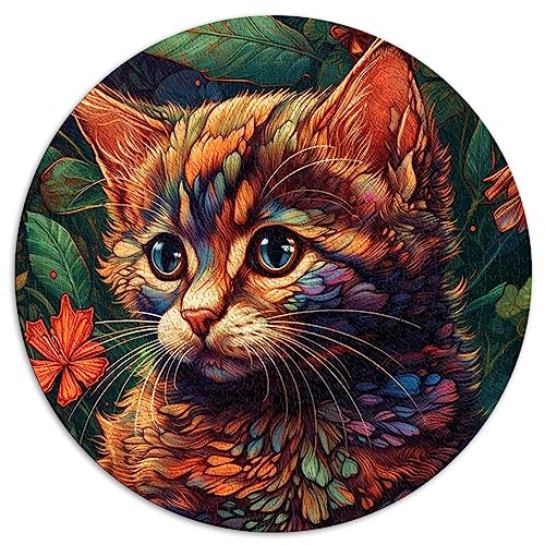 1000-teiliges rundes Puzzle „Abstrakte Katze“, rundes Puzzle für Erwachsene und Kinder ab 12 Jahren, Papppuzzles für Erwachsene, Geschenke, Größe: 67,5 x 67,5 von SIBREA