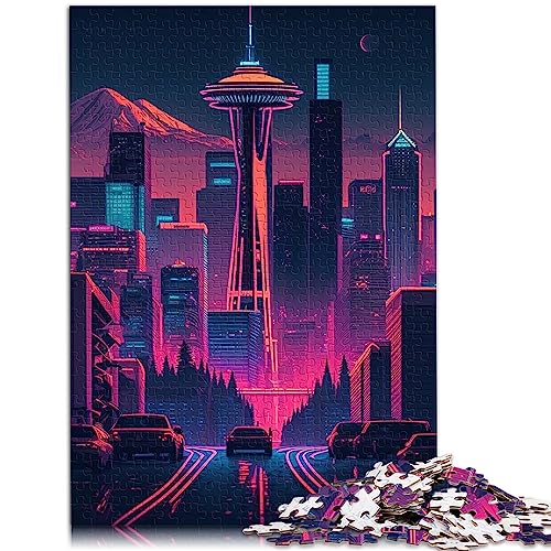 Puzzle Downtown Seattle, 1000-teiliges Puzzle für Erwachsene und Kinder ab 12 Jahren, Papppuzzle, Kunstwerk, Geschenk, Größe: 26 x 38 cm von SIBREA