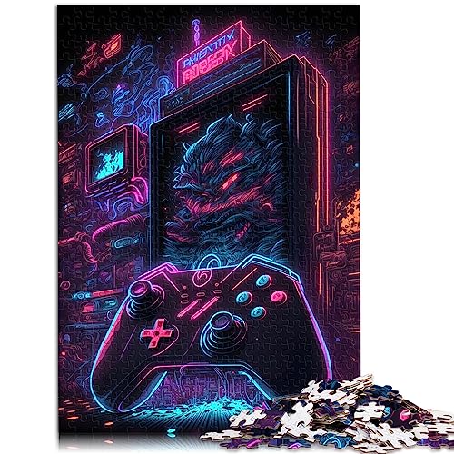 Puzzle Geschenk Neon Gaming Room 500 Teile für Erwachsene Puzzle Holzpuzzle für Erwachsene und Kinder ab 12 Jahren Lernspiel Herausforderungsspielzeug Größe: 38 x 52 cm von SIBREA