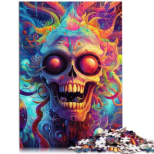 Puzzle Trippy Psychedelic Skull für Erwachsene, 1000 Teile, für Erwachsene, Familien-Papppuzzles, Lernspiel, Größe: 26 x 38 cm von SIBREA