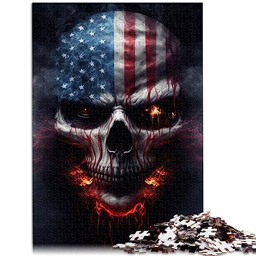 Puzzle für Erwachsene, Totenkopf mit amerikanischer Flagge, 1000 Teile, für Erwachsene, Holzpuzzle für Erwachsene und Kinder ab 12 Jahren, Herausforderungsspielzeug, Größe: 50x75 cm von SIBREA