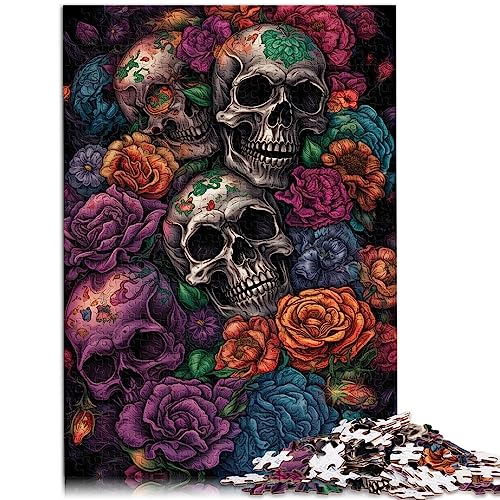 Puzzle für Erwachsene, Totenkopf und Rosen, Totenkopf, Rose, Erwachsenenpuzzle, 1000 Teile, Holzpuzzle für Erwachsene, Kinder ab 12 Jahren. Anspruchsvolles Spiel, Größe: 50x75 cm von SIBREA