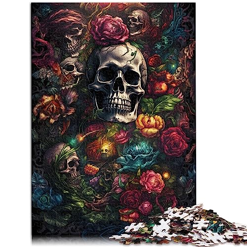 Puzzle für Erwachsene, Totenkopf und Rosen, Totenkopf-Rose-Puzzle für Erwachsene, 1000 Teile, für Erwachsene und Familien, Papppuzzles, Entspannungspuzzlespiele, Größe: 26 x 38 cm von SIBREA