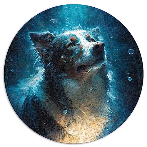 Puzzles 1000 Teile Border Collie Hund Rundes Puzzle für Erwachsene geeignet für Erwachsene Papppuzzles Dekomprimierendes intellektuelles Lernspielzeug Größe: 67,5 x 67,5 von SIBREA