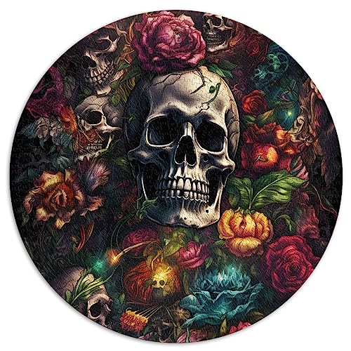 Puzzles 1000 Teile für Erwachsene, Totenkopf und Rosen, rund, rund, Puzzles für Erwachsene, Familien-Papppuzzles, herausforderndes Spiel, Größe: 67,5 x 67,5 von SIBREA