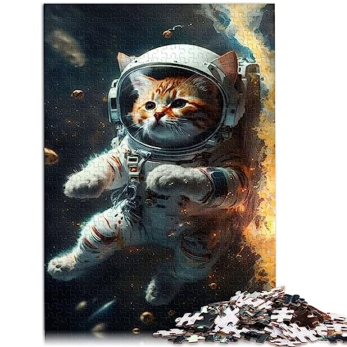 Puzzles Astronauten-Weltraumkatze, 1000-teiliges Puzzle für Erwachsene und Kinder ab 12 Jahren, Papppuzzles, Lernspiel für Erwachsene, Kinder, Größe: 26 x 38 cm von SIBREA