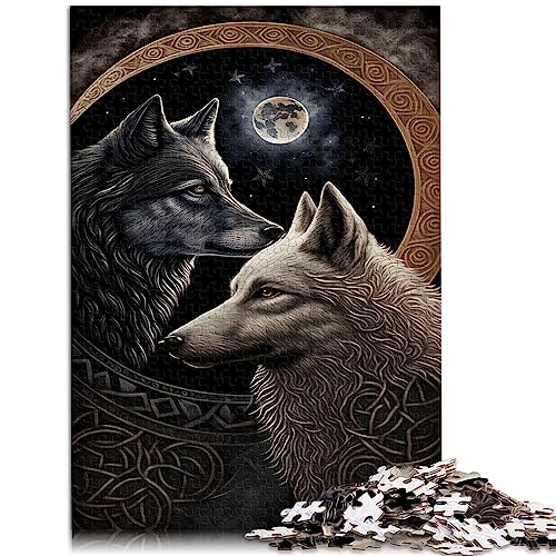Puzzles Skoll und Hati Norse Wolf 1000 Teile Puzzle Holzpuzzles geeignet für Erwachsene Lustige Puzzlespiele Größe: 50x75 cm von SIBREA