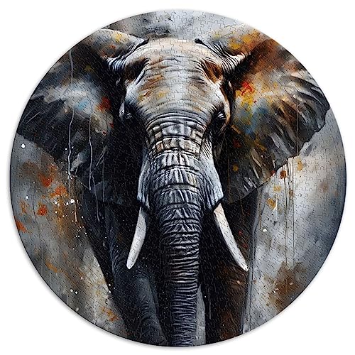 Puzzles für Erwachsene, 1000 Teile, Öl-Elefant-Portrait, kreative runde Puzzles für Erwachsene, Familien-Papppuzzles, Heimdekoration, Puzzle-Spielzeug, Größe: 67,5 x 67,5 von SIBREA