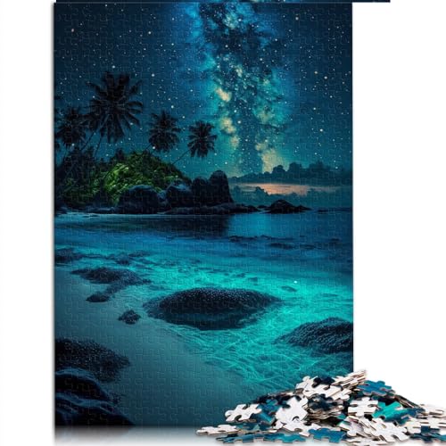 Puzzles für Erwachsene, 1000 Teile, für Erwachsene, Nachtansicht des Strandes, Holzpuzzle für Erwachsene und Familien, Lernspiel, Herausforderungsspielzeug, Größe: 50 x 75 cm von SIBREA