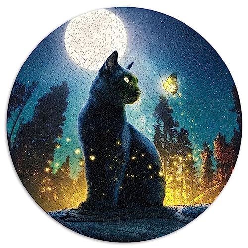 Puzzles für Erwachsene, 1000 Teile, runde Puzzles mit Katze, Mond und Sternen für Erwachsene und Kinder, Papppuzzles, Lernspiel, Herausforderungsspielzeug, Größe: 67,5 x 67,5 von SIBREA