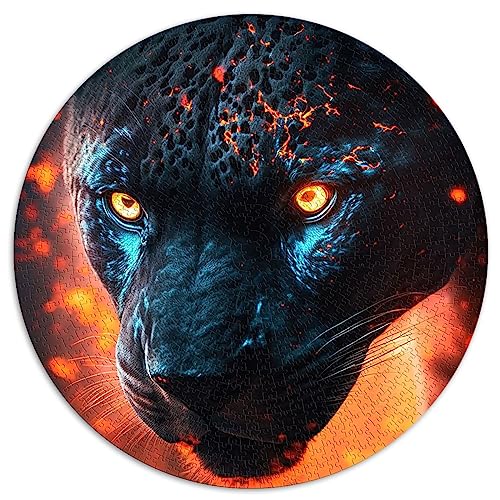 Puzzles für Erwachsene 1000 Schwarze Panther im Feuer Runde Puzzles für Erwachsene und Kinder ab 12 Jahren Papppuzzles Home Art Decor Größe: 67,5 x 67,5 von SIBREA