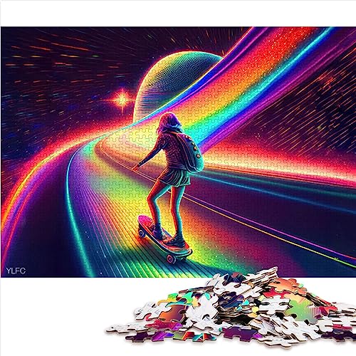 für Erwachsene, Regenbogen-Galaktischer Skater, 1000-teiliges Puzzle, Holzpuzzle für Erwachsene und Kinder ab 12 Jahren, Lernspielzeug, Größe: 50x75 cm von SIBREA