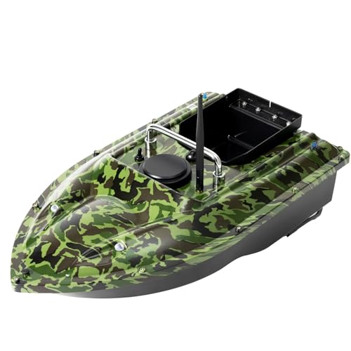 SICHENSH Fischerköderboot 500M Ferngesteuert Futterboot Köderboot mit LED-Navigator-Licht Ferngesteuertes Boot Angelköderboot Futterboot Angeln 13000rpm 1.5KG Beladung (Tarnfarbe Grün) von SICHENSH