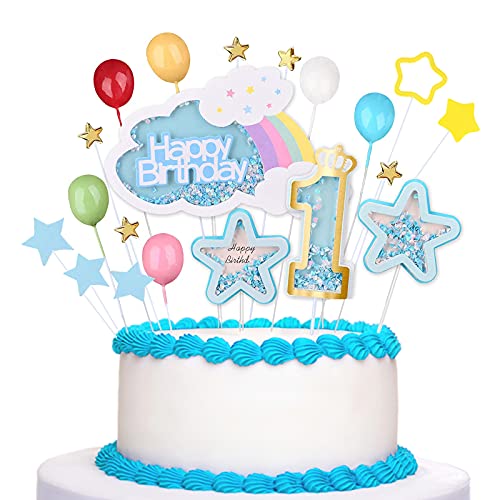 1 Geburtstag Tortendeko Junge 1st Geburtstag Kuchendekoration Kuchendeko, Blau Sterne Cake Topper Geeignet Für Cupcake Dekoration Geburtstagstorte Dekoration Für Jungen Mädchen Und Babys von ORTCI