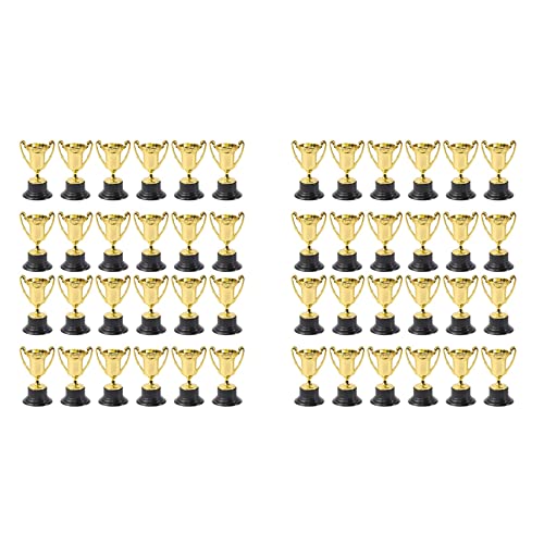 SICOSALT 48 x Goldene Mini-Auszeichnungs-Trophäen-Preise, Dekoration, Kunststoff-Belohnungspreise, Kindergarten, Kinder, Geschenkpreise, Trophäe mit Schwarzem Sockel von SICOSALT