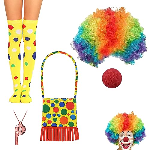 5 Stücke Clown Kostüm Accessoire,Clown Perücke und Nase,Clown Socken,Clown Tasche,Clown Pfeife,Halloween Kostümzubehör,Zirkus Requisiten, Karneval Cosplay Partyzubehör von SIEBOLD