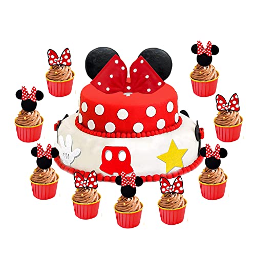 Mini Maus Tortendeko,15 Stück Tortendeko Mouse,Mouse Tortendeko Geburtstag With Rot bow für Baby Shower Mädchen Kinder Geburtstag Cartoon Party Decor（rot） von SIEBOLD