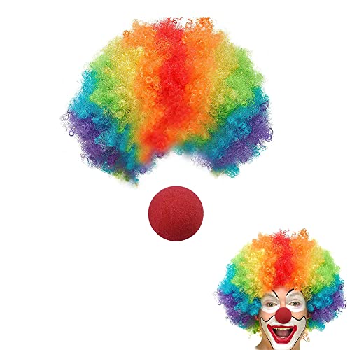 SIEBOLD Colorful Rainbow Clown Wig,Clown Wig and Nose,Curly Clown Wig Funny Circus Carnival Cosplay for Cosplay Costume Magic Dress Party Supplies Halloween Trick Party Favors（with Foam Clown Nose ） von SIEBOLD