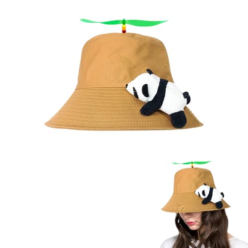 SIEBOLD Propeller mütze,Helikopter Cap,Propeller hut,Lustige mützen mit Panda,faschings party hüte mit Nachts Fluoreszierende Propeller Geeignet für Erwachsene und Kinder（braun） von SIEBOLD