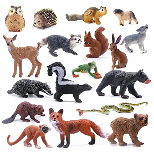 SIENON 18 Stück Waldtiere Figuren Spielzeug, Baby , Miniatur-Tier-Spielzeug Eule, Igel, Fuchs, Eichhörnchen, Bären, Affen für Wald-Themen-Kuchenaufsätze, Kuchen Topper Cupcake Toppers von SIENON