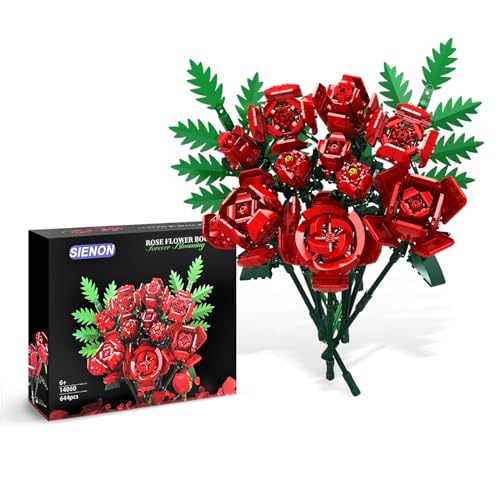 SIENON Rosen-Bausatz -10 Stück Rosenblüten & 2 Stück Blätter Botanische Sammlung, künstliche Blumen für Home Décor, Rosen Blumenstrauß Baukasten für Valentinstag Weihnachten Geburtstag Jahrestag von SIENON