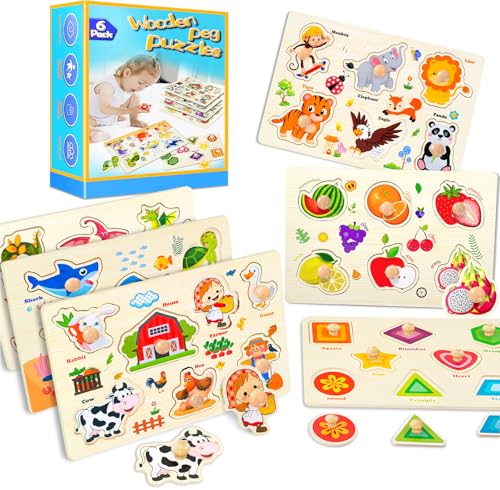 Holz-Puzzles für Kleinkinder, Montessori-Kleinkind-Puzzles für Kinder im Alter von 1–3 Jahren, Feinmotorik, Lernpuzzle, Spielzeug für 1 Jahr alte Babys, Jungen, Mädchen, Geschenke, 6 Stück, Form, von SIERLIKY