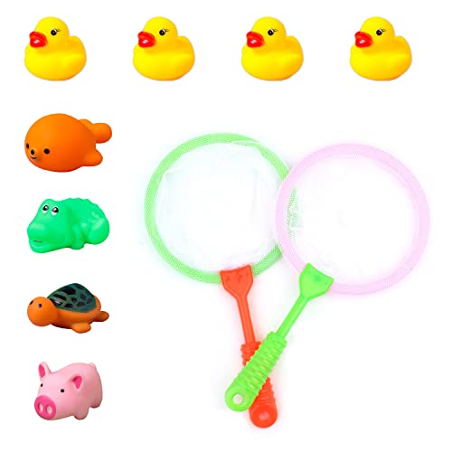 Badespielzeug-Set mit 2 Fischernetz-Werkzeugen und 8 Mini-Gummitieren für Badewannen-Pool-Spiele, Wasserspielzeug, Geschenke für Jungen und Mädchen von SIKAMARU