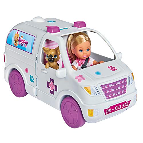 Smoby 105733488002 Evi Love - Mini Poupée 12cm - 2 en 1 Voiture Vétérinaire + 1 Chat et 1 Chien à Soigner Minipuppe, weiß, one Size von Smoby