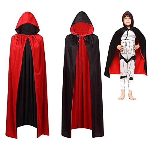 SIMEIXI Vampir Umhang, Vampir Cape, Halloween Vampir Umhang mit Kapuze, Schwarzer Rot Umhang mit Kapuze, Halloween Cosplay Party Kostüm für Kinder und Erwachsene (90 cm) von SIMEIXI