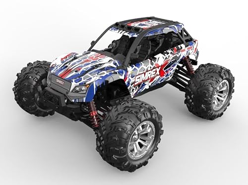 SIMREX 1:18 Scale All-Terrain RC Truck, 36 KPH High-Speed RC Cars, 4WD Elektrofahrzeug mit 2.4 GHz Fernsteuerung, 4X4 Wasserdichtes Off-Road Fahrzeug mit Zwei wiederaufladbaren Akkus von SIMREX