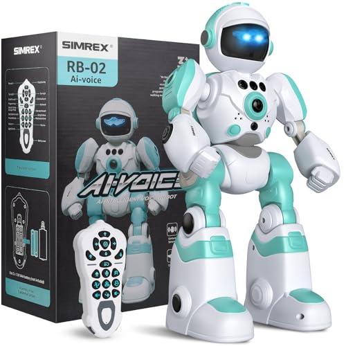 SIMREX Roboter Kinder Spielzeug, wiederaufladbar und projizierbar, RC-Roboter mit LED-Augen und Musik, RC-Spielzeug mit Gestensensor für ab 3 4 5 6 7 8 Jahre Jungen und Mädchen Geschenk, Hellblau von SIMREX