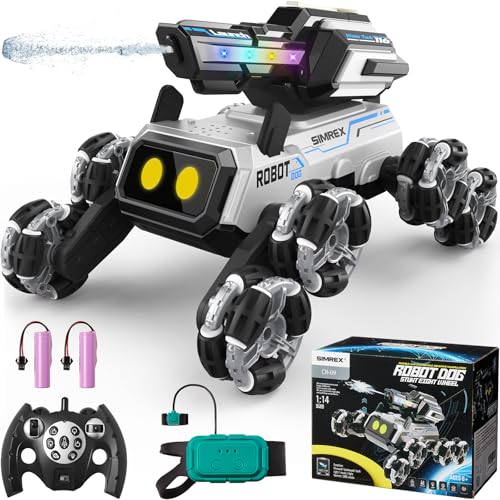 SIMREX Roboter Hund Spielzeug für Kinder, Stunt-RC-Autos mit LED-Augen & Gestensteuerung für Jungen und Mädchen, Interaktives Spielzeug mit Mecanum-Rädern, Wasser-Schieß-Turm & RGB-Beleuchtung SIMREX Roboter Hund Spielzeug für Kinder, Stunt-RC-Autos mit LED-Augen & Gestensteuerung für Jungen und Mädchen, Interaktives Spielzeug mit Mecanum-Rädern, Wasser-Schieß-Turm & RGB-Beleuchtung von SIMREX