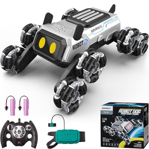 SIMREX Roboter Hund RC Stunt Auto Spielzeug - Interaktive Fernbedienung Auto mit Gestentensteuerung & Mecanum Räder, LED-Augen, Geburtstagsgeschenk für Kinder Jungen Mädchen Alter 6+ SIMREX Roboter Hund RC Stunt Auto Spielzeug - Interaktive Fernbedienung Auto mit Gestentensteuerung & Mecanum Räder, LED-Augen, Geburtstagsgeschenk für Kinder Jungen Mädchen Alter 6+ von SIMREX
