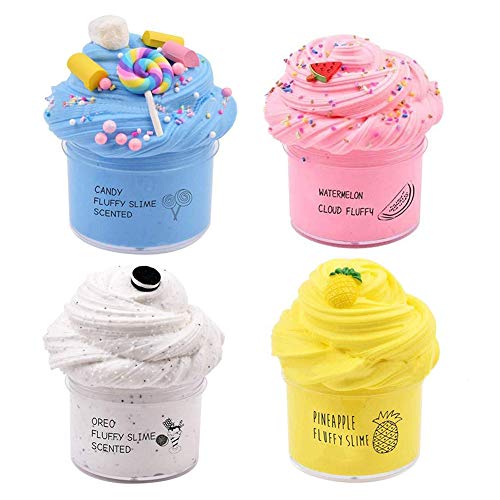 4Pcs Butter Slime Kit,DIY Fluffy Ananas Wolke Schleim,Pink Watermalon Schleim,Coffee Flauschige Slime,Blue Candy Slime, White Slime Schlamm Duft Entlastung Charme Lehm Kinder Putty Spielzeug von SIMUER